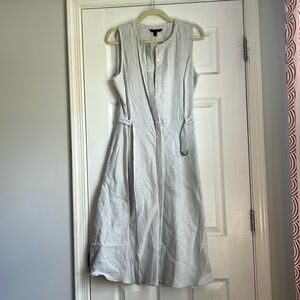 Striped sleeveless linen shirt dress with pockets